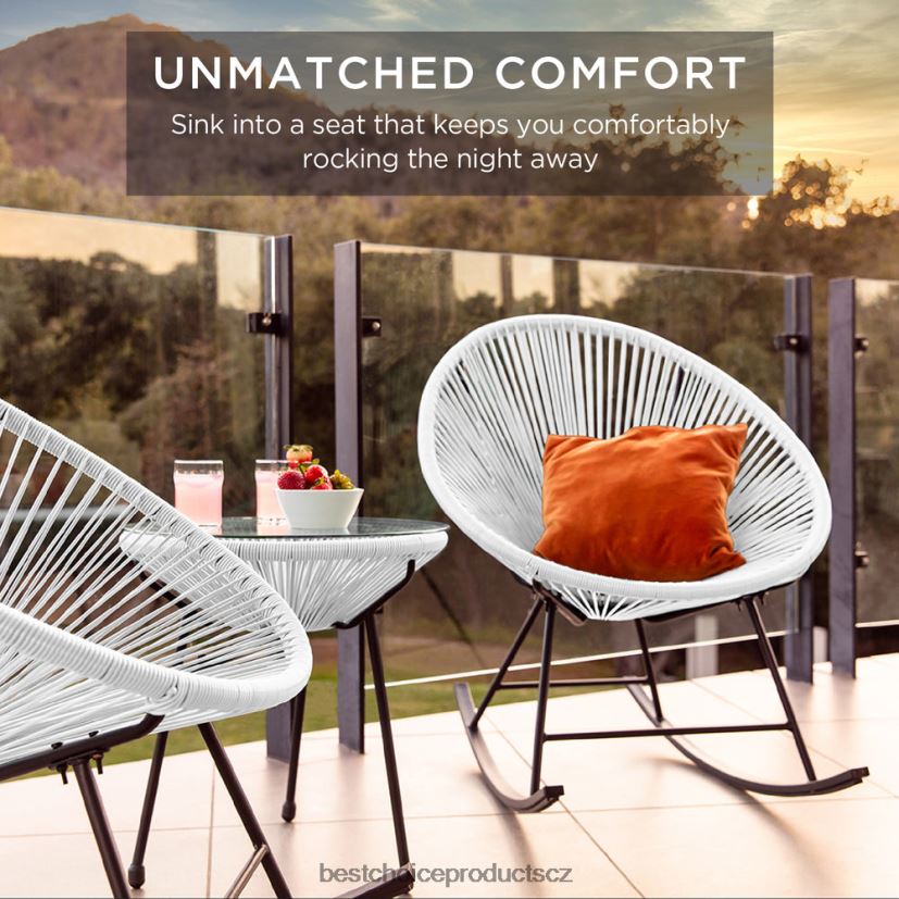 Best Choice Products 3dílná sada bistro houpacího křesla acapulco na terasu z tkaného lana venkovní bydlení | bílý FF22861418