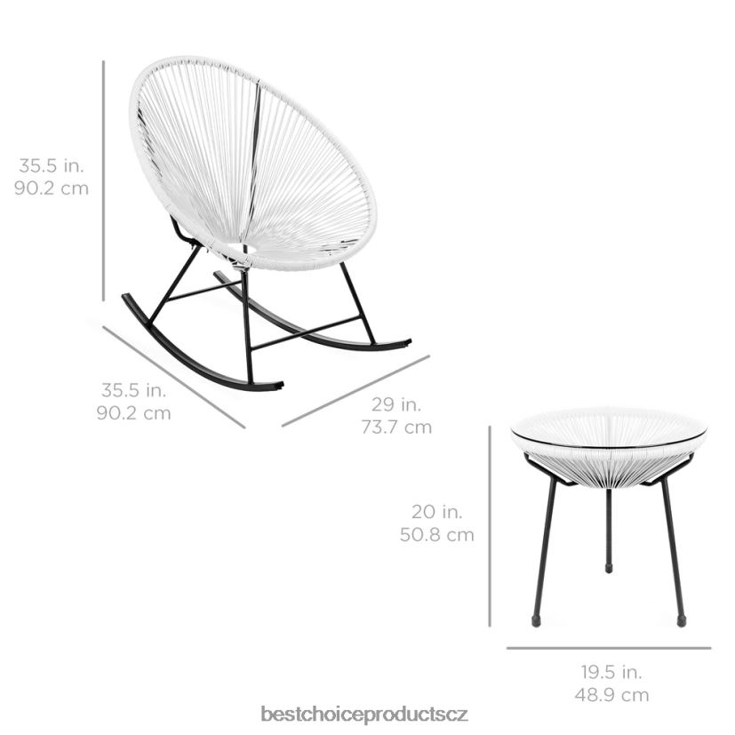 Best Choice Products 3dílná sada bistro houpacího křesla acapulco na terasu z tkaného lana venkovní bydlení | bílý FF22861418