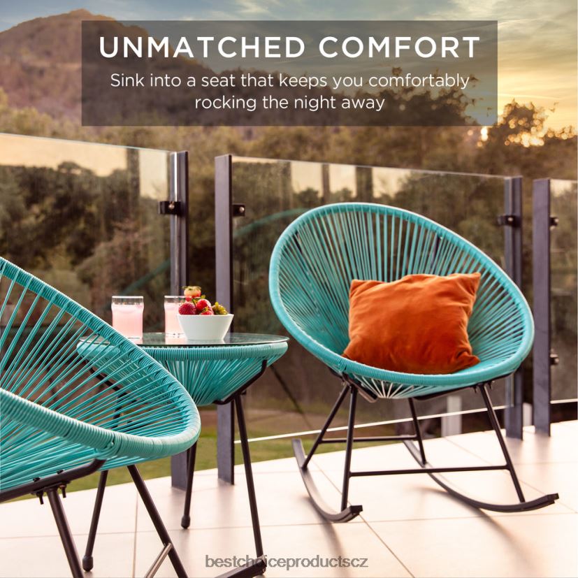 Best Choice Products 3dílná sada bistro houpacího křesla acapulco na terasu z tkaného lana venkovní bydlení | modrý FF22861419