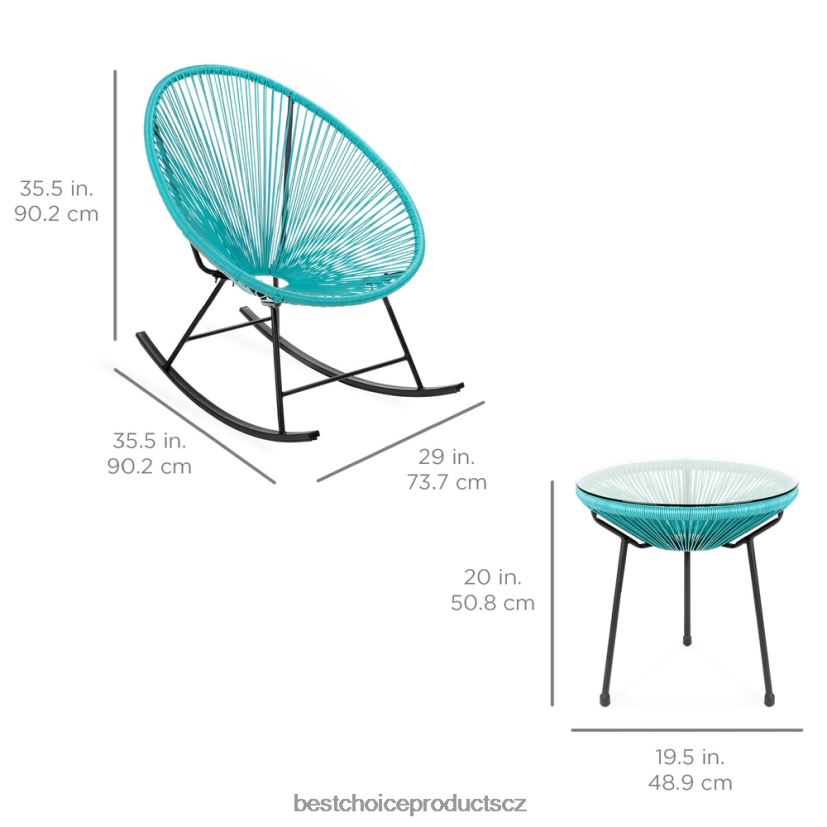 Best Choice Products 3dílná sada bistro houpacího křesla acapulco na terasu z tkaného lana venkovní bydlení | modrý FF22861419