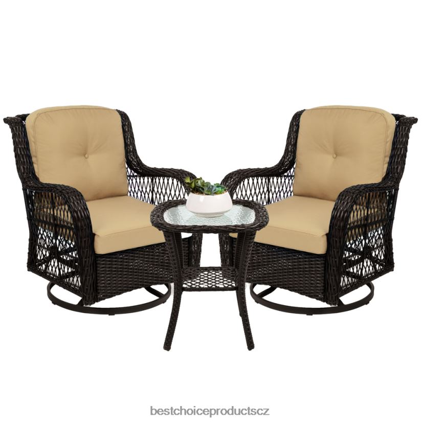 Best Choice Products 3dílná sada proutěného bistro nábytku na terasu se 2 otočnými houpacími křesly, stolem venkovní bydlení | béžový FF22861405