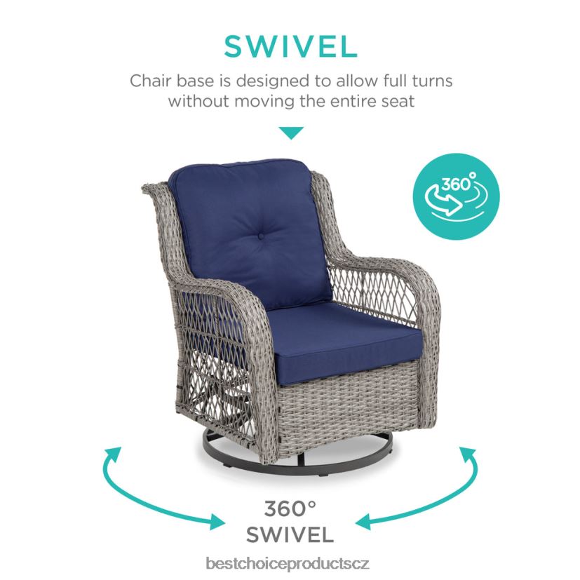 Best Choice Products 3dílná sada proutěného bistro nábytku na terasu se 2 otočnými houpacími křesly, stolem venkovní bydlení | námořnictvo FF22861407