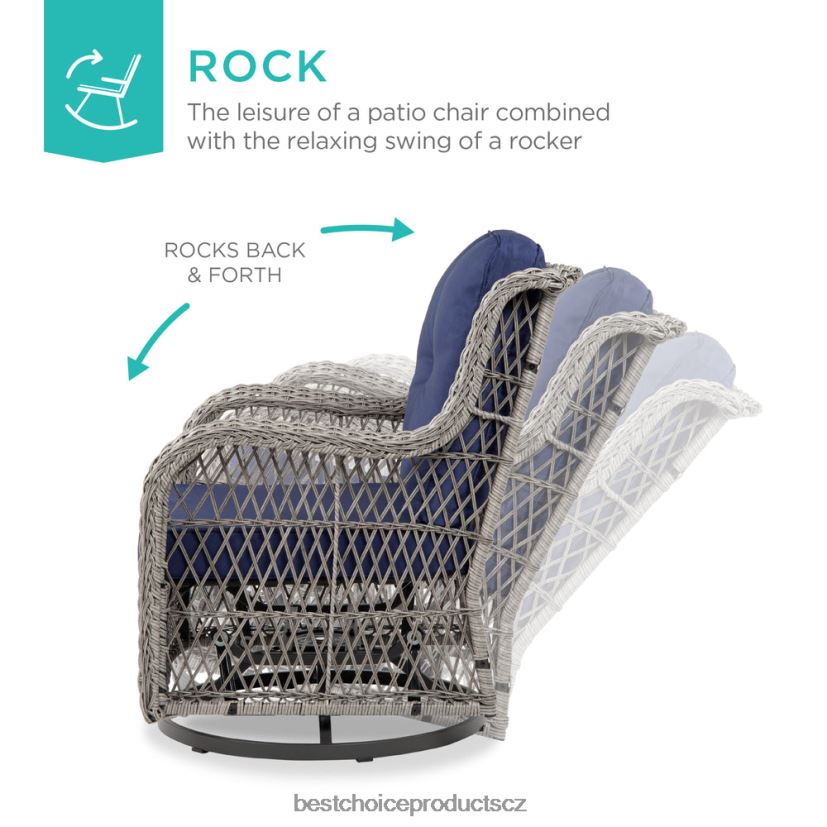 Best Choice Products 3dílná sada proutěného bistro nábytku na terasu se 2 otočnými houpacími křesly, stolem venkovní bydlení | námořnictvo FF22861407