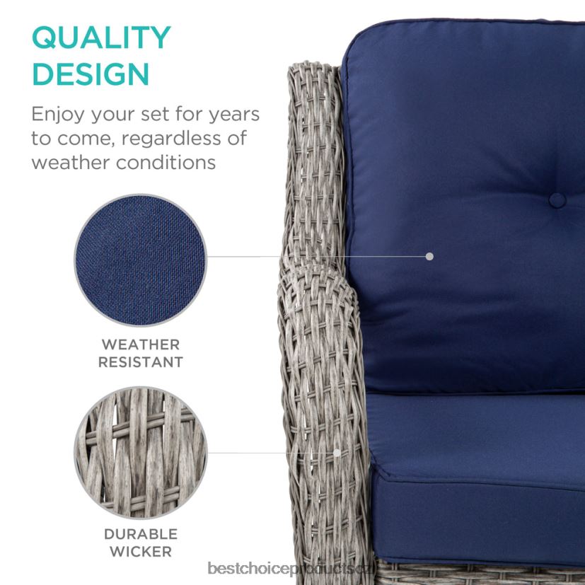 Best Choice Products 3dílná sada proutěného bistro nábytku na terasu se 2 otočnými houpacími křesly, stolem venkovní bydlení | námořnictvo FF22861407