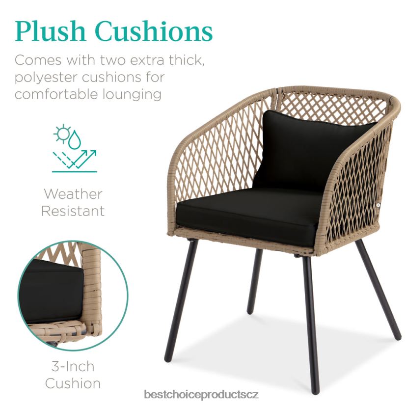 Best Choice Products 3dílná venkovní bistro proutěná sada z diamantové vazby s odkládacím stolkem z tvrzeného skla venkovní bydlení | Černá FF22861445