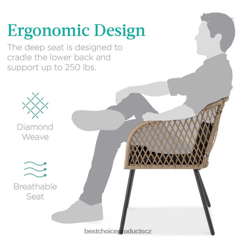 Best Choice Products 3dílná venkovní bistro proutěná sada z diamantové vazby s odkládacím stolkem z tvrzeného skla venkovní bydlení | Černá FF22861445