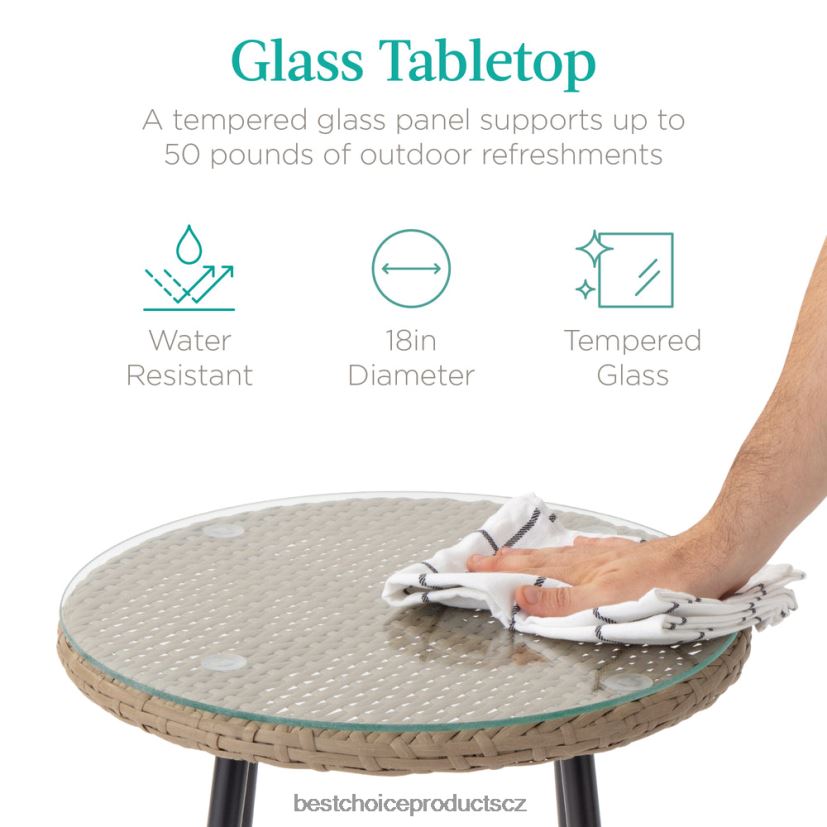 Best Choice Products 3dílná venkovní bistro proutěná sada z diamantové vazby s odkládacím stolkem z tvrzeného skla venkovní bydlení | Černá FF22861445