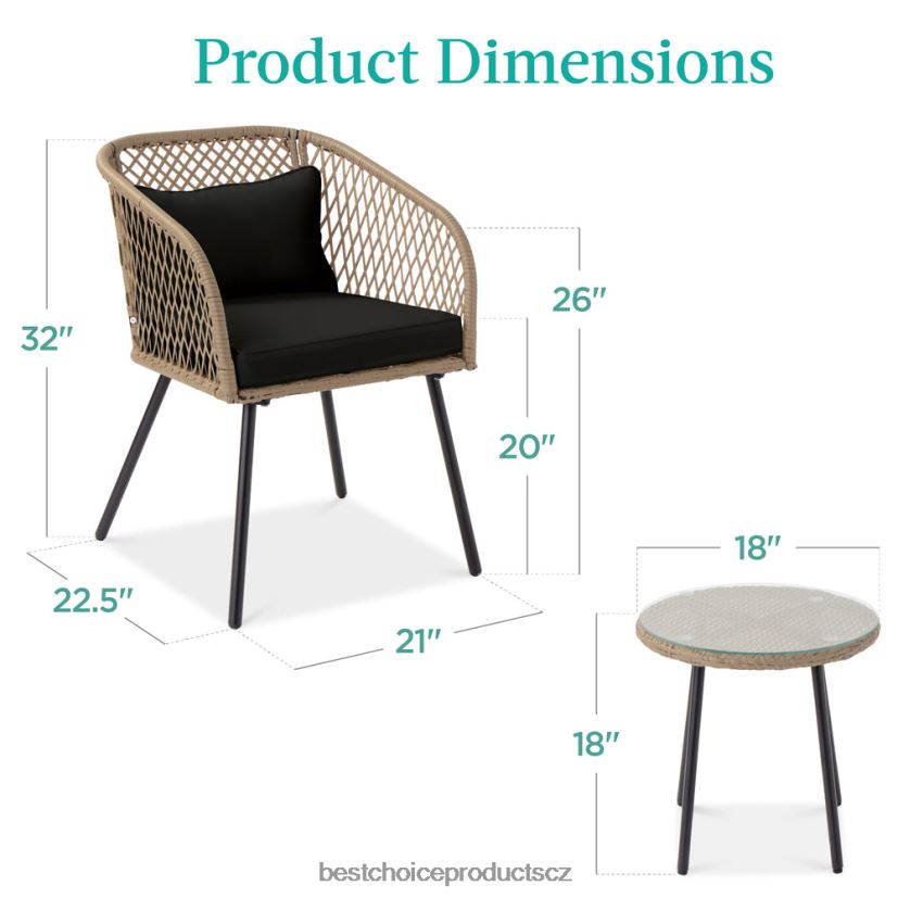 Best Choice Products 3dílná venkovní bistro proutěná sada z diamantové vazby s odkládacím stolkem z tvrzeného skla venkovní bydlení | Černá FF22861445