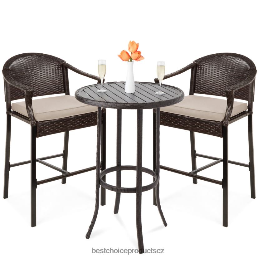 Best Choice Products 3dílná venkovní bistro proutěná stolní barová sada s barovými židlemi, podnožkami venkovní bydlení | béžový FF22861396