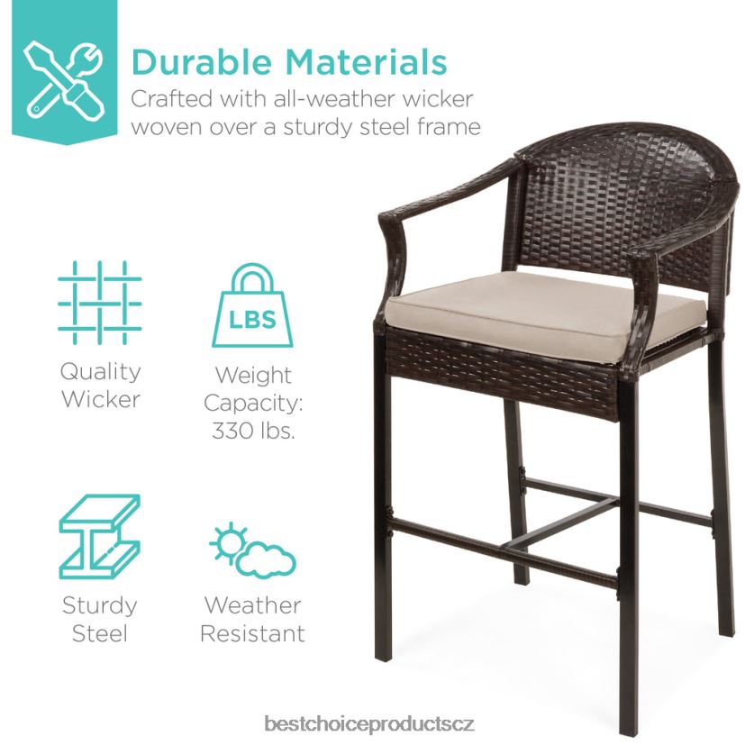Best Choice Products 3dílná venkovní bistro proutěná stolní barová sada s barovými židlemi, podnožkami venkovní bydlení | béžový FF22861396