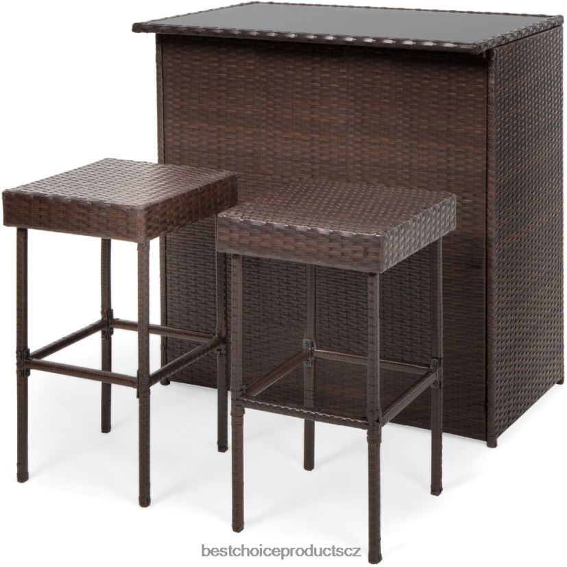 Best Choice Products 3dílná venkovní proutěná barová stolní sada do každého počasí se 2 stoličkami venkovní bydlení | hnědý FF2286943