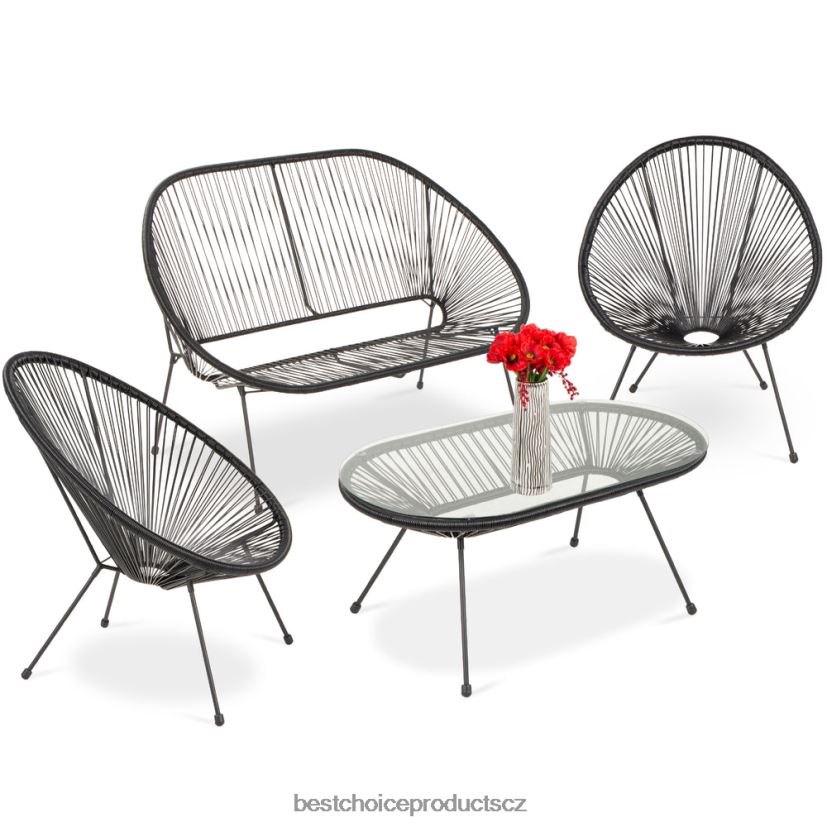 Best Choice Products 4dílná konverzační sada acapulco do každého počasí se stolem, sedátkem venkovní bydlení | Černá FF2286914