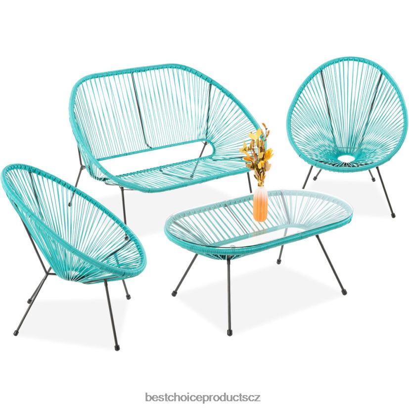 Best Choice Products 4dílná konverzační sada acapulco do každého počasí se stolem, sedátkem venkovní bydlení | modrozelená FF2286913