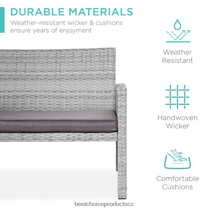 Best Choice Products 4dílná venkovní proutěná sada na terasu se 4 sedadly, skleněná deska stolu venkovní bydlení | šedá FF22861404