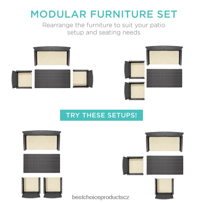 Best Choice Products 4dílná venkovní proutěná sada na terasu se 4 sedadly, skleněná deska stolu venkovní bydlení | šedá/krémová FF22861399