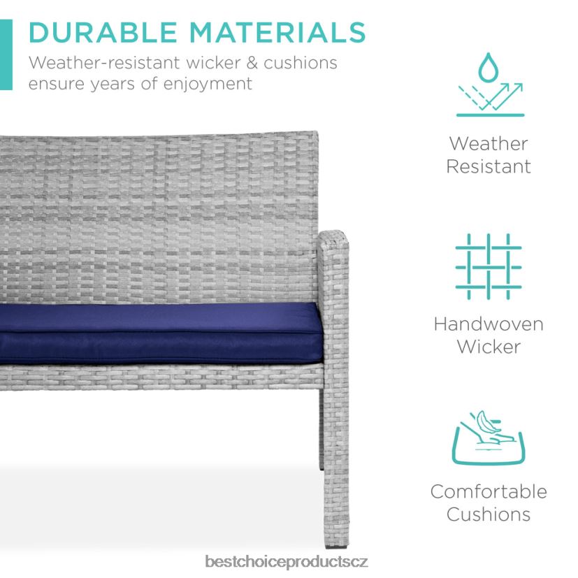 Best Choice Products 4dílná venkovní proutěná sada na terasu se 4 sedadly, skleněná deska stolu venkovní bydlení | šedá/námořnická FF22861402