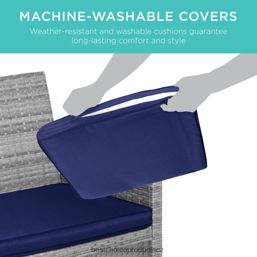 Best Choice Products 4dílná venkovní proutěná sada na terasu se 4 sedadly, skleněná deska stolu venkovní bydlení | šedá/námořnická FF22861402