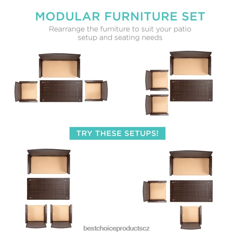 Best Choice Products 4dílná venkovní proutěná sada na terasu se 4 sedadly, skleněná deska stolu venkovní bydlení | hnědá/béžová FF22861400