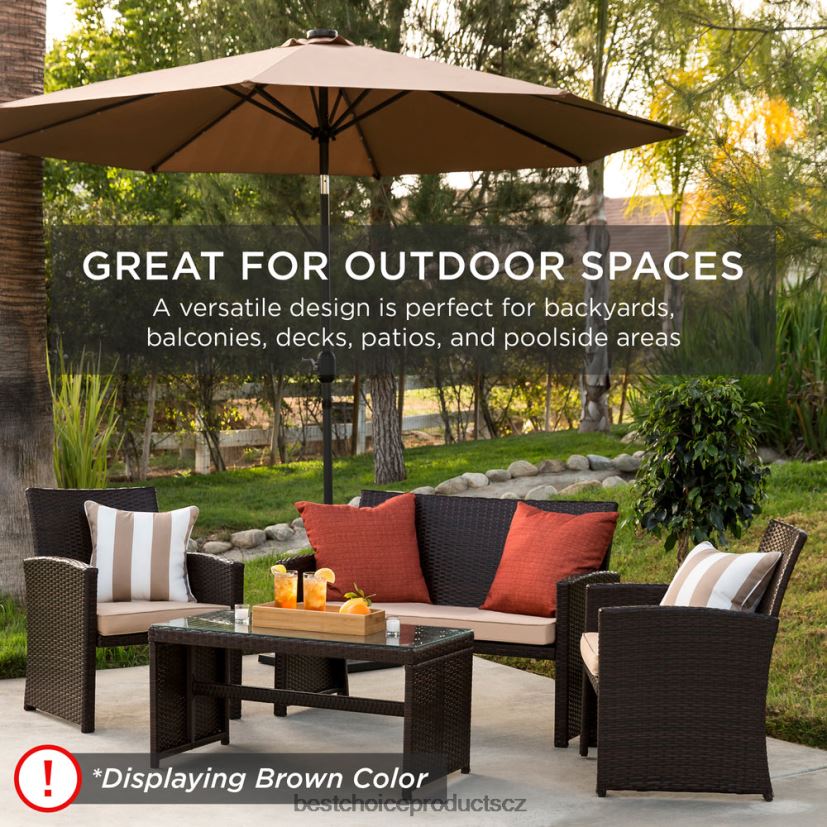 Best Choice Products 4dílná venkovní proutěná sada na terasu se 4 sedadly, skleněná deska stolu venkovní bydlení | hnědá/béžová FF22861400