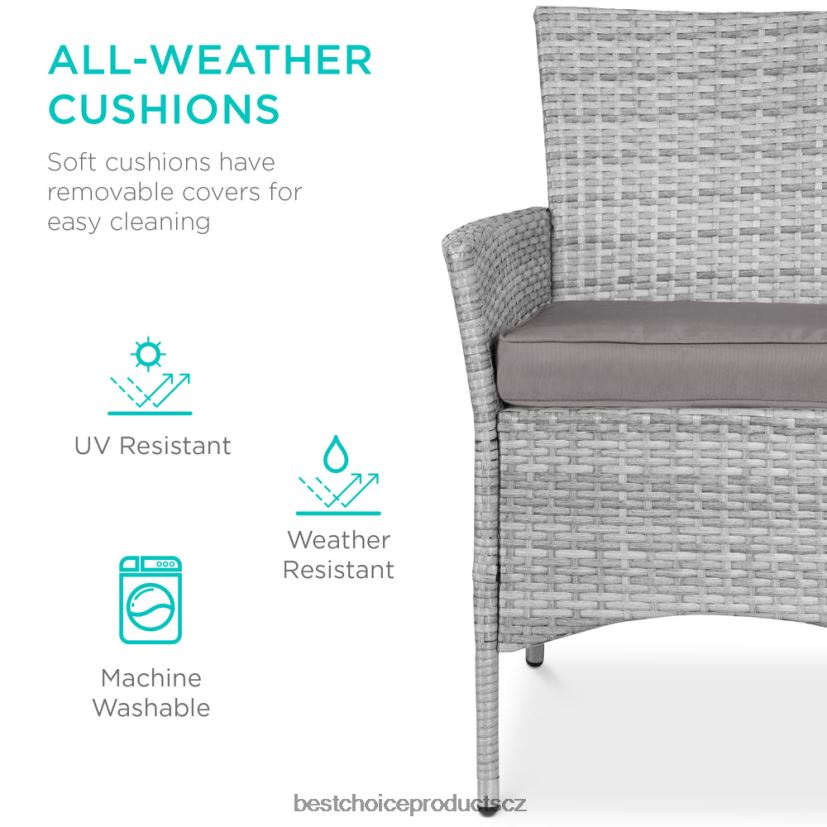 Best Choice Products 5dílná proutěná sada jídelního stolu na terasu se 4 židlemi venkovní bydlení | šedá FF2286408