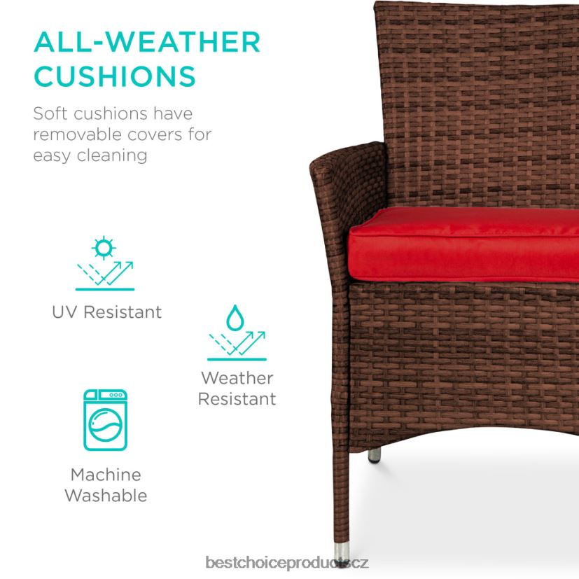 Best Choice Products 5dílná proutěná sada jídelního stolu na terasu se 4 židlemi venkovní bydlení | Červené FF2286409