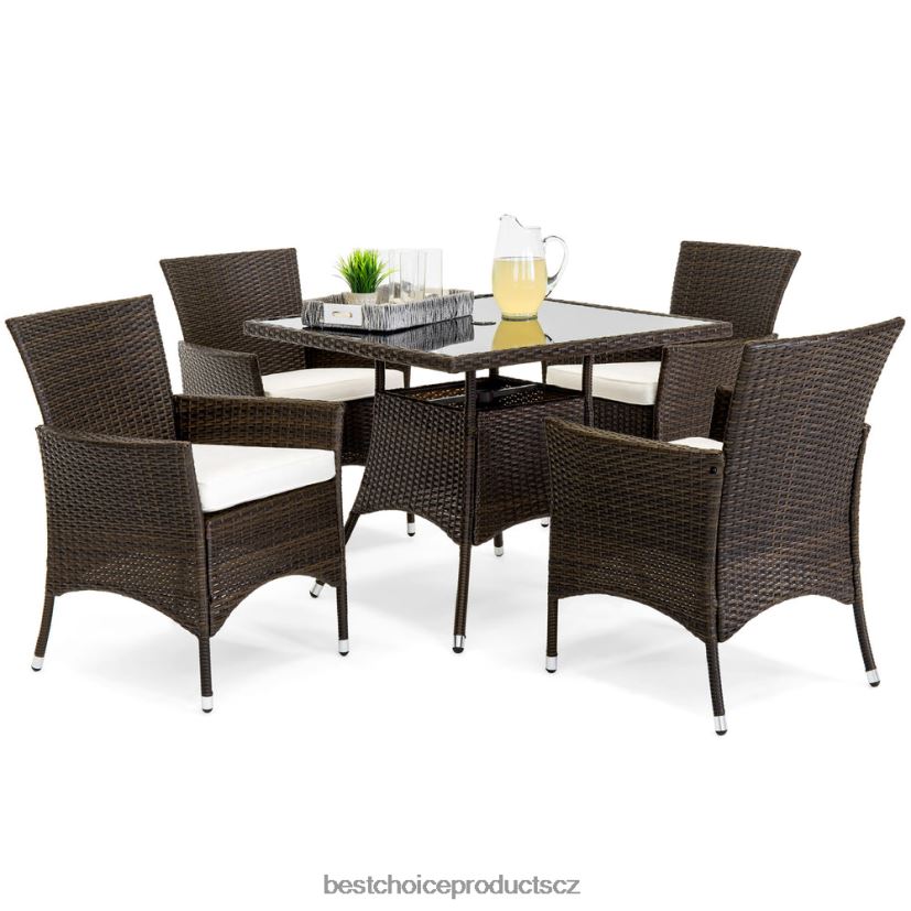 Best Choice Products 5dílná proutěná sada jídelního stolu na terasu se 4 židlemi venkovní bydlení | krém FF2286406