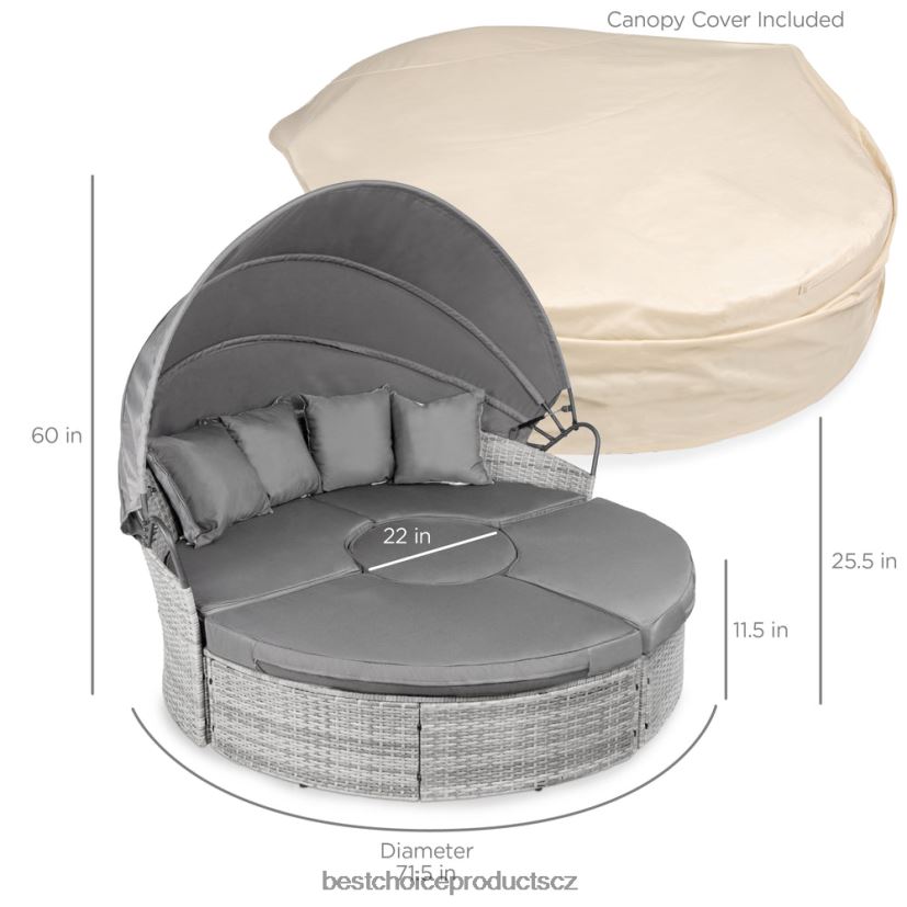 Best Choice Products 5dílná proutěná sekční válenda 2v1 s nastavitelnými sedadly, stříškou, potahem venkovní bydlení | šedá FF22861468