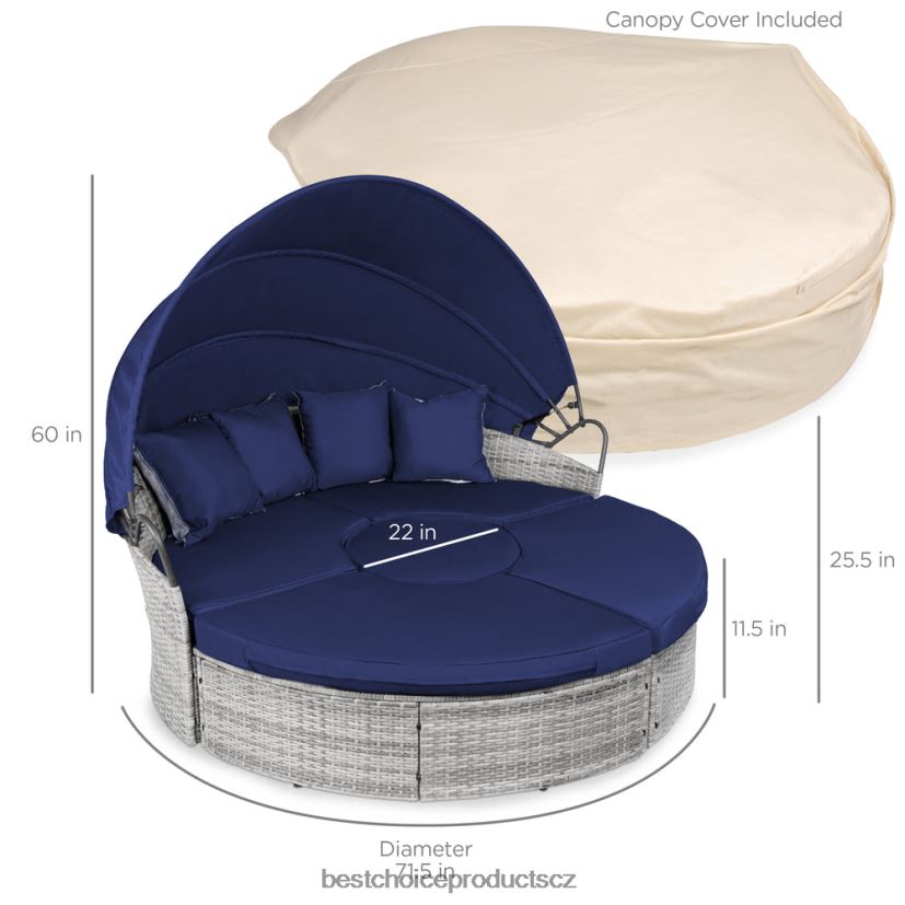Best Choice Products 5dílná proutěná sekční válenda 2v1 s nastavitelnými sedadly, stříškou, potahem venkovní bydlení | námořnictvo FF22861467