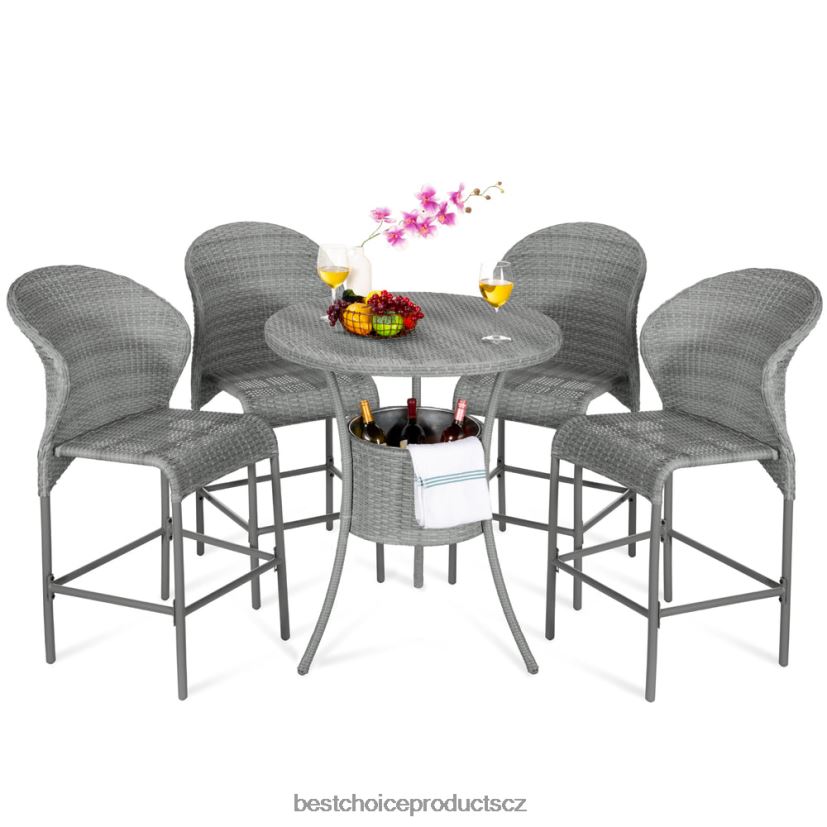 Best Choice Products 5dílný venkovní proutěný barový bistro set na terasu, verandu s vědrem na led venkovní bydlení | hnědý FF2286945