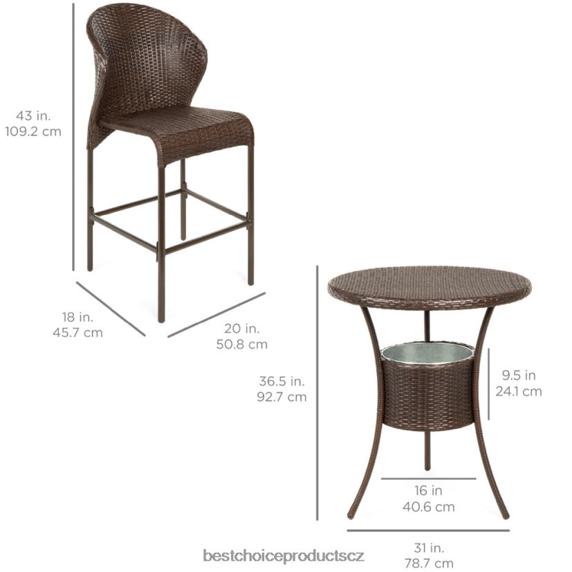 Best Choice Products 5dílný venkovní proutěný barový bistro set na terasu, verandu s vědrem na led venkovní bydlení | hnědý FF2286945