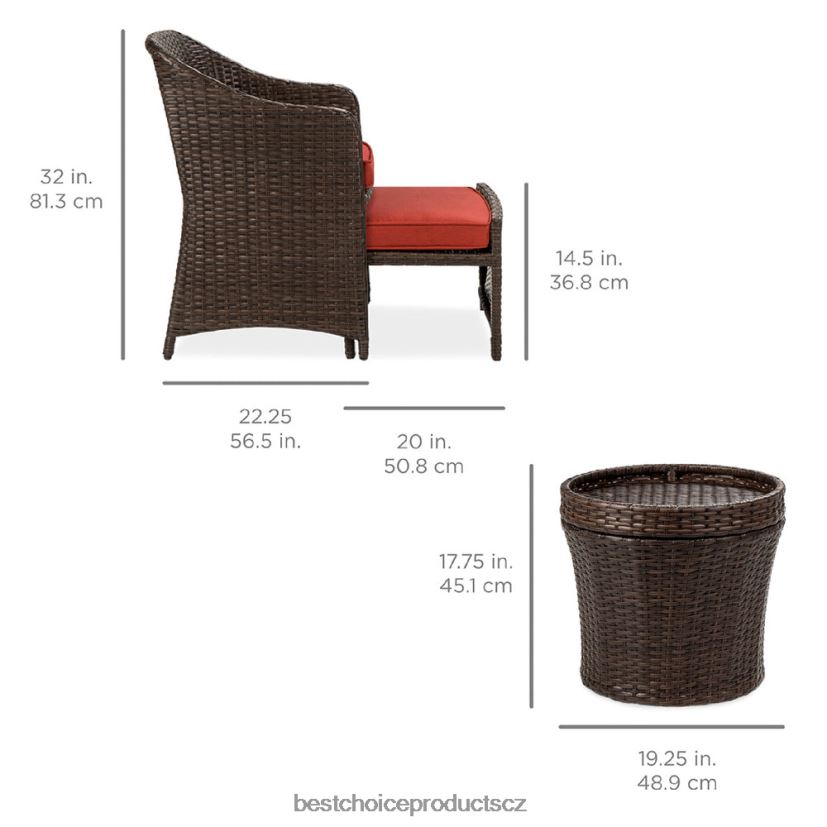 Best Choice Products 5dílná venkovní proutěná bistro sada s bočním odkládacím stolkem, bez montáže venkovní bydlení | Červené FF2286852