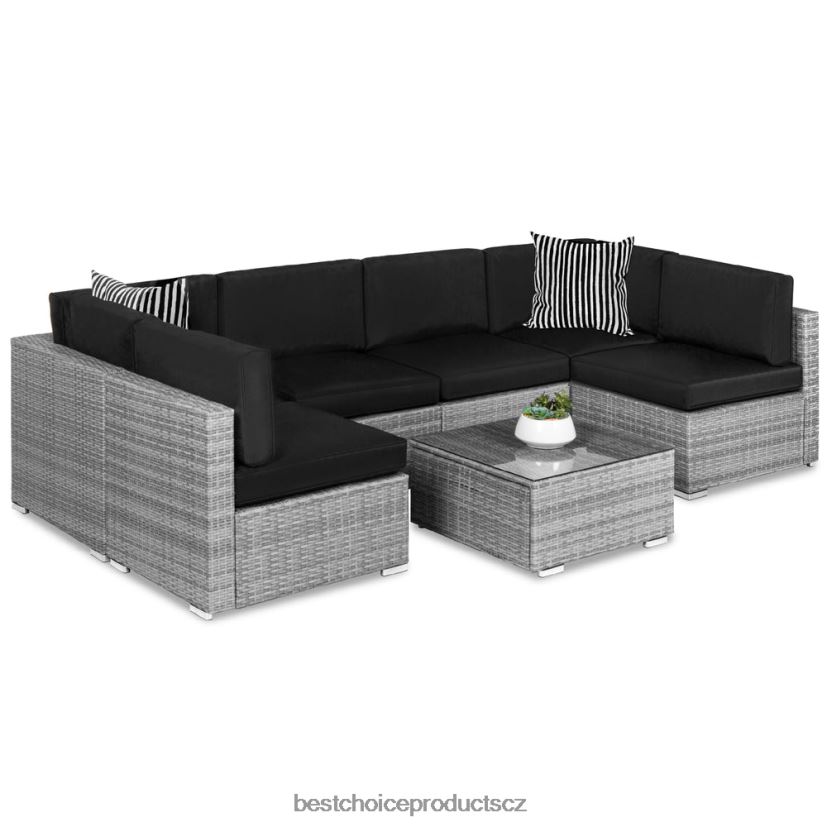 Best Choice Products 7dílná modulární proutěná sekční konverzační sada se 2 polštáři, povlak venkovní bydlení | šedá/černá FF22861306