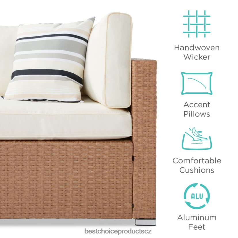 Best Choice Products 7dílná modulární proutěná sekční konverzační sada se 2 polštáři, povlak venkovní bydlení | přírodní/slonovina FF22861310
