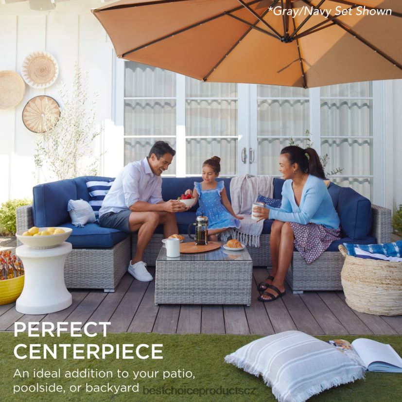 Best Choice Products 7dílná modulární proutěná sekční konverzační sada se 2 polštáři, povlak venkovní bydlení | přírodní/slonovina FF22861310