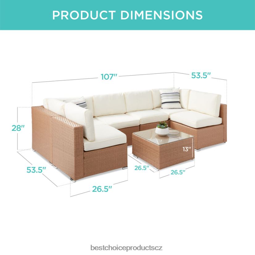 Best Choice Products 7dílná modulární proutěná sekční konverzační sada se 2 polštáři, povlak venkovní bydlení | přírodní/slonovina FF22861310