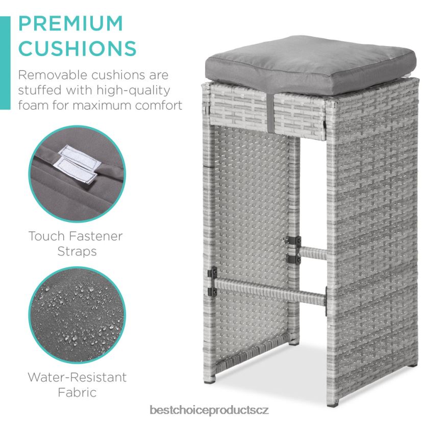 Best Choice Products 7dílný proutěný barový jídelní set na terasu se skleněnou deskou stolu, 6 taburetů venkovní bydlení | šedá FF22861392