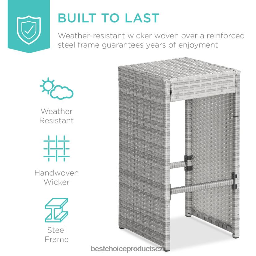 Best Choice Products 7dílný proutěný barový jídelní set na terasu se skleněnou deskou stolu, 6 taburetů venkovní bydlení | šedá FF22861392