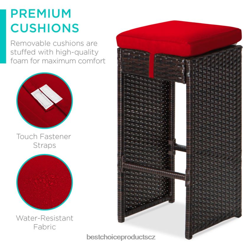 Best Choice Products 7dílný proutěný barový jídelní set na terasu se skleněnou deskou stolu, 6 taburetů venkovní bydlení | Červené FF22861391