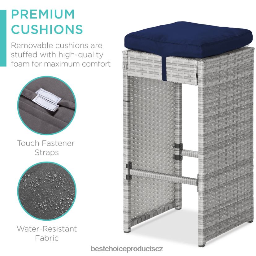 Best Choice Products 7dílný proutěný barový jídelní set na terasu se skleněnou deskou stolu, 6 taburetů venkovní bydlení | námořnictvo FF22861393