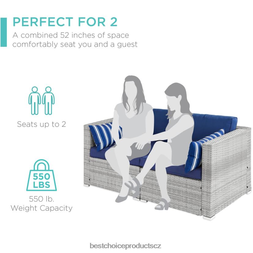 Best Choice Products Rozkládací pohovka na venkovní terasu pro 2 osoby se 2 zvýrazňujícími polštáři venkovní bydlení | šedá/námořnická FF22861433