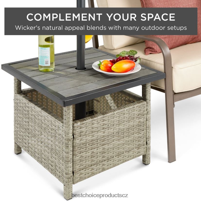 Best Choice Products venkovní proutěný zahradní stolek zvýrazňující nábytek s otvorem na deštník venkovní bydlení | šedá FF2286931
