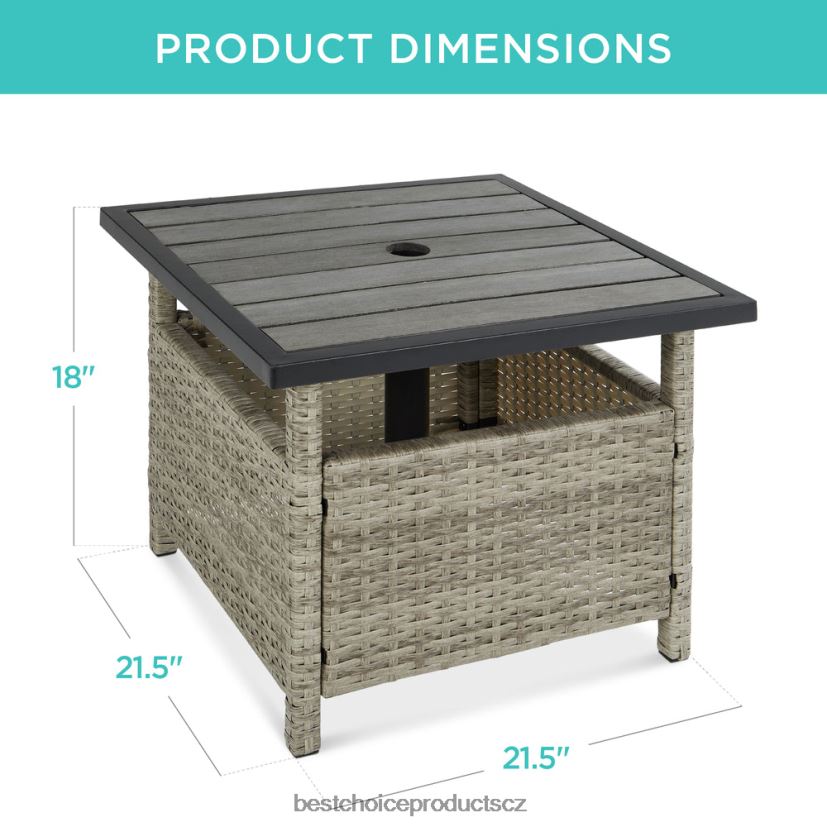 Best Choice Products venkovní proutěný zahradní stolek zvýrazňující nábytek s otvorem na deštník venkovní bydlení | šedá FF2286931