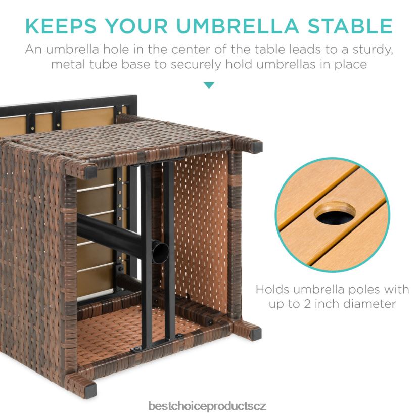Best Choice Products venkovní proutěný zahradní stolek zvýrazňující nábytek s otvorem na deštník venkovní bydlení | hnědý FF2286930