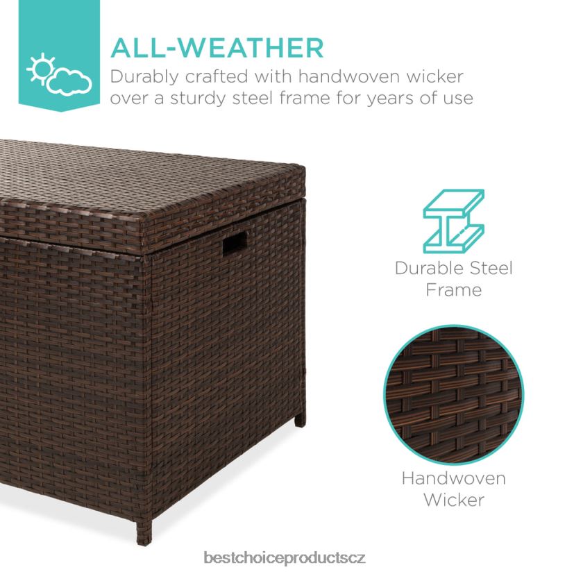 Best Choice Products vnitřní venkovní proutěný úložný box s ocelovým rámem, zvedací víko venkovní bydlení | hnědý FF22861458