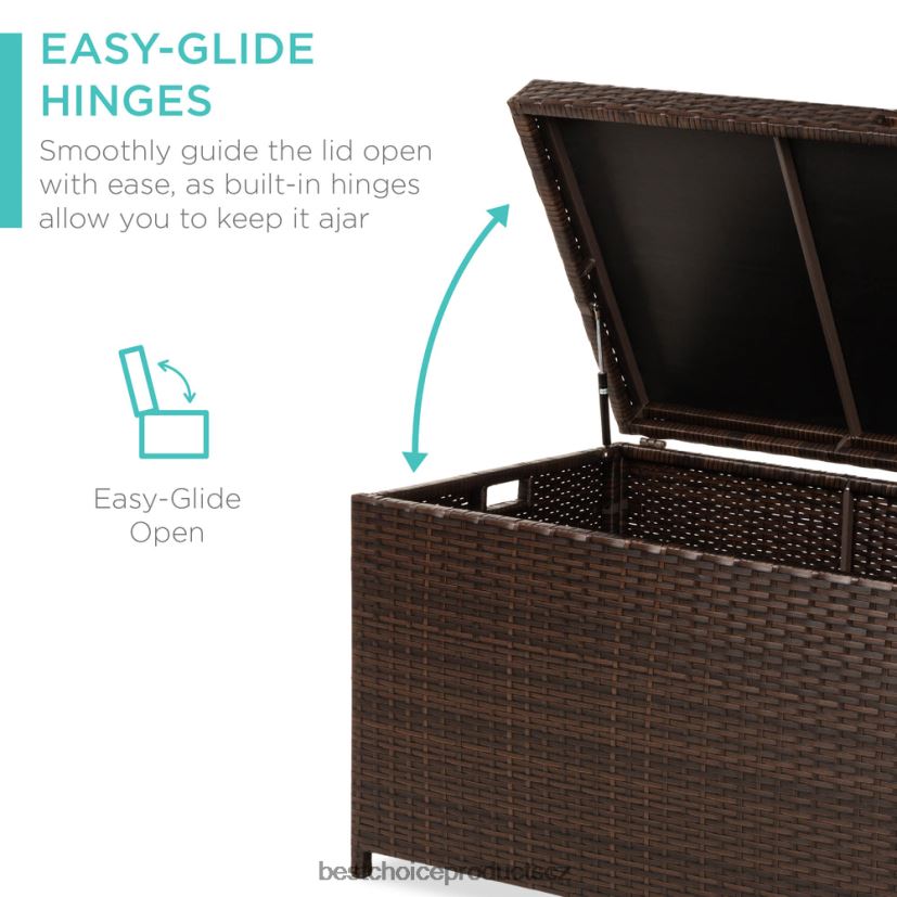 Best Choice Products vnitřní venkovní proutěný úložný box s ocelovým rámem, zvedací víko venkovní bydlení | hnědý FF22861458