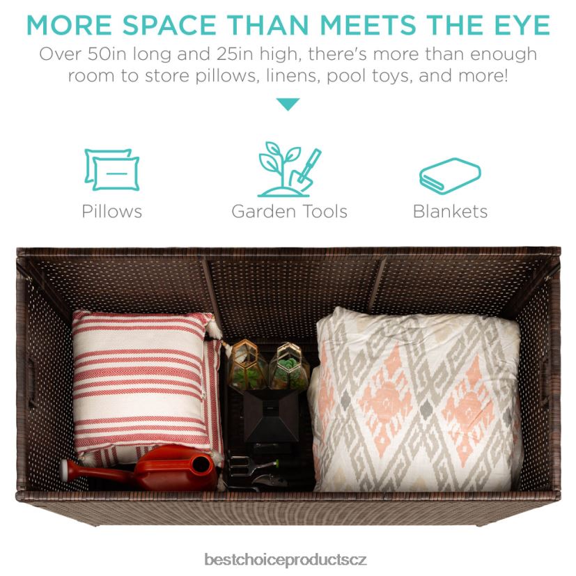 Best Choice Products vnitřní venkovní proutěný úložný box s ocelovým rámem, zvedací víko venkovní bydlení | hnědý FF22861458