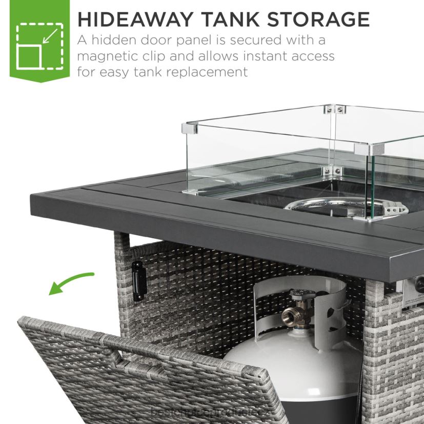 Best Choice Products 32palcový stůl na ohniště 50 000 BTU proutěný propan s ochranou proti větru, kryt venkovní bydlení | popelavě šedá FF22861382