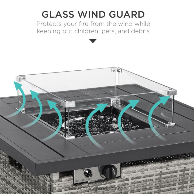 Best Choice Products 32palcový stůl na ohniště 50 000 BTU proutěný propan s ochranou proti větru, kryt venkovní bydlení | popelavě šedá FF22861382