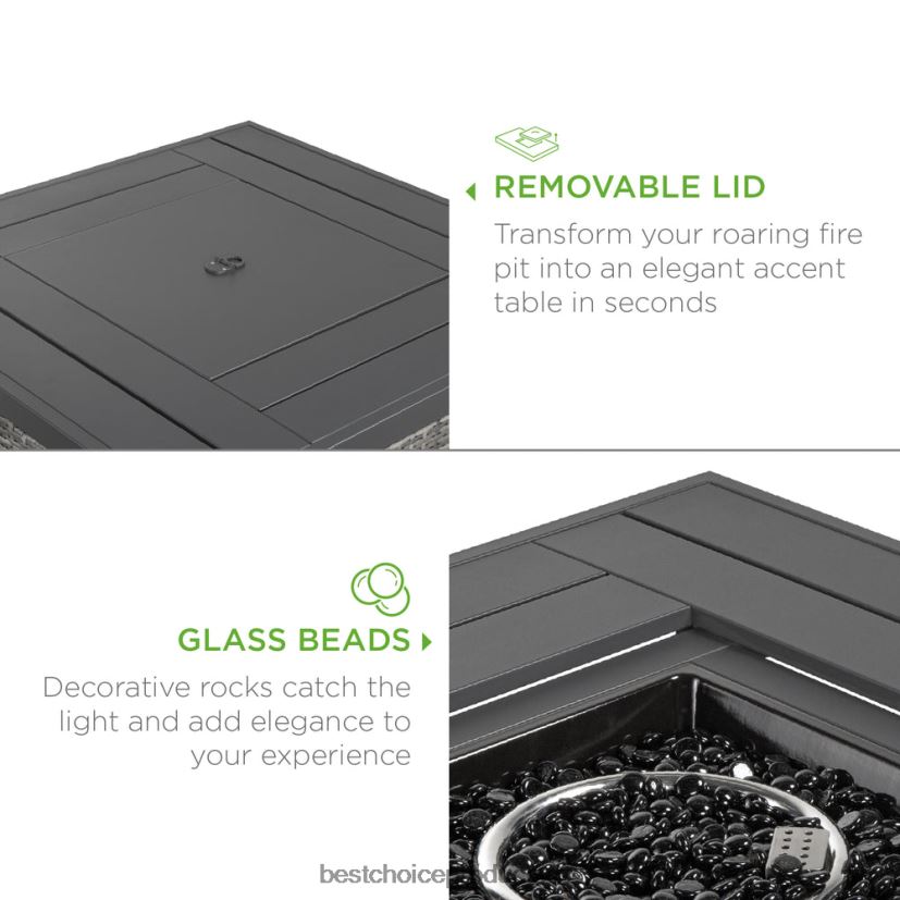 Best Choice Products 32palcový stůl na ohniště 50 000 BTU proutěný propan s ochranou proti větru, kryt venkovní bydlení | popelavě šedá FF22861382