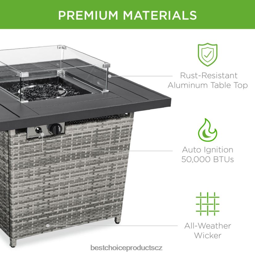 Best Choice Products 32palcový stůl na ohniště 50 000 BTU proutěný propan s ochranou proti větru, kryt venkovní bydlení | popelavě šedá FF22861382